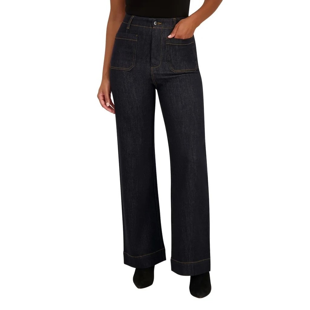 Vigoss Womens High Rise Wide Leg Patch Pocket Jeans Dark Blue 6/28 NWT